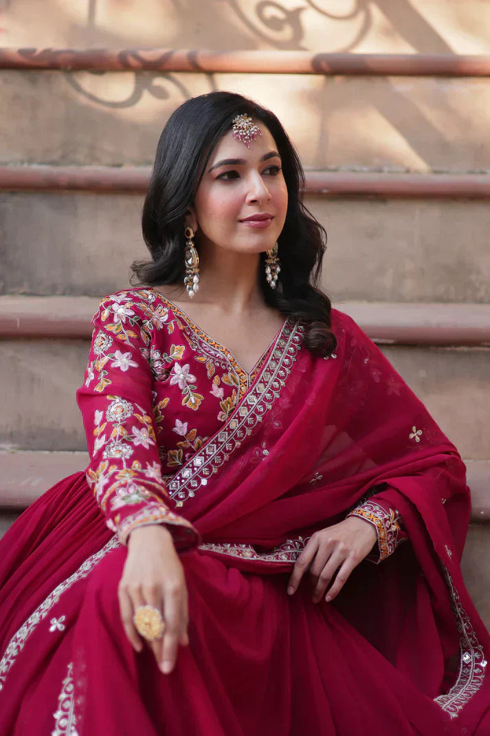 WEDDING SPECIAL FAUX BLOOMING ZARI SEQUINS EMBROIDERED GOWN WITH DUPATTAPFAB105) (01)