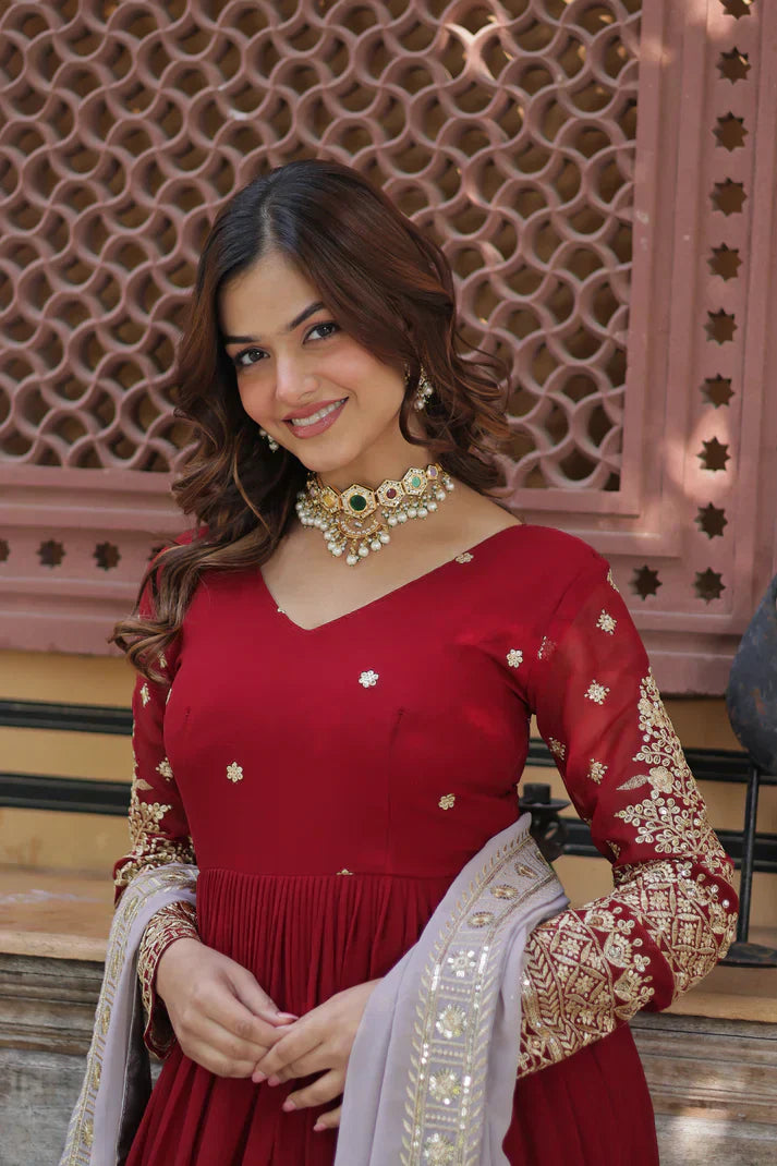 WEDDING SPECIAL FAUX BLOOMING GEORGETTE EMBROIDERED GOWN WITH DUPATTAPFAB107)