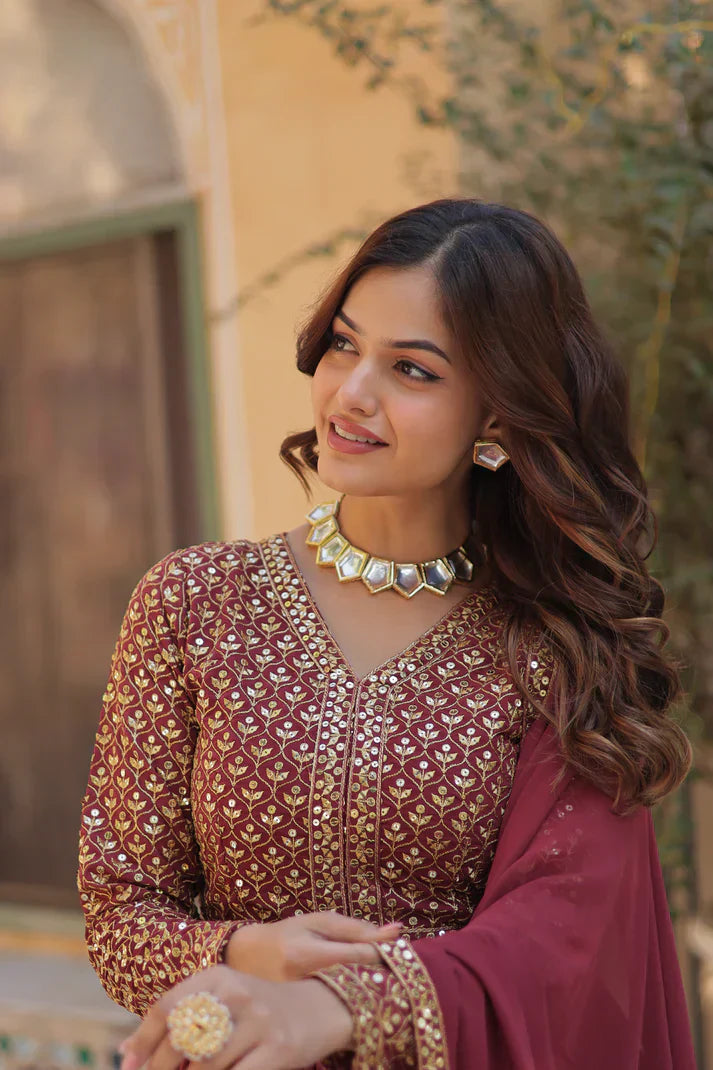 WEDDING SPECIAL FAUX GEORGETTE EMBROIDERED GOWN WITH BOTTOM AND DUPATTAPFAB1113) (01)