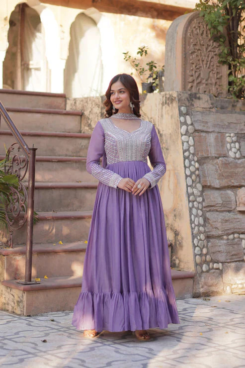 WEDDING SPECIAL GEORGETTE BEADS SEQUANCE EMBROIDERED GOWN WITH DUPATTAPFAB1102)