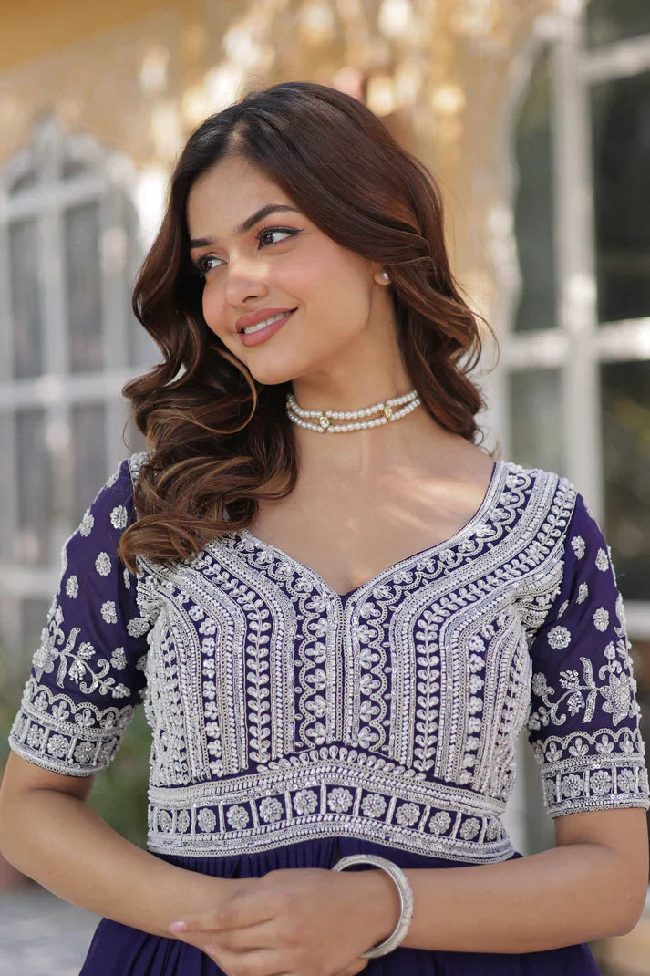 STAR GEORGETTE BEADS EMBROIDARY KURTI WITH LEHENGAPFAB187) (01)