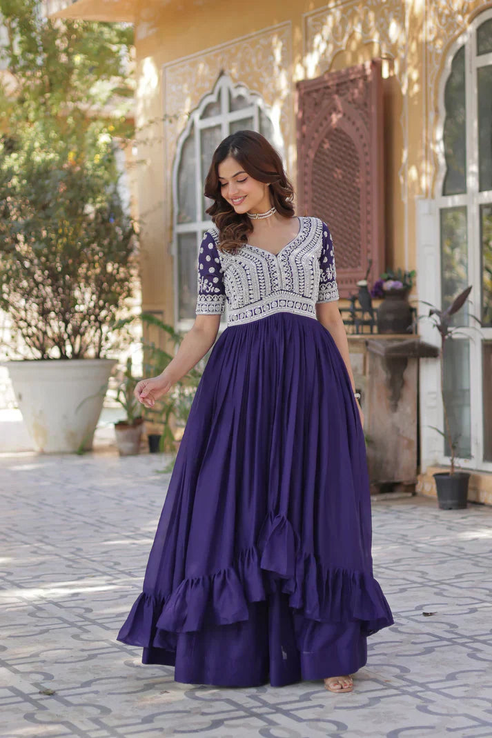 STAR GEORGETTE BEADS EMBROIDARY KURTI WITH LEHENGAPFAB187) (01)