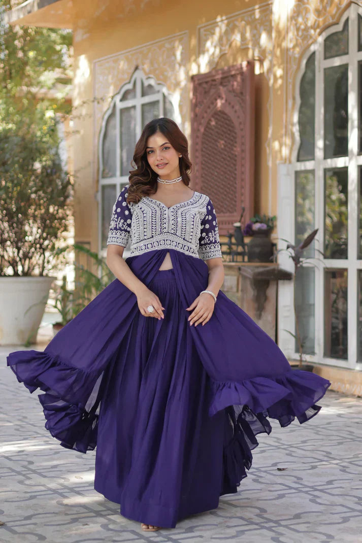 STAR GEORGETTE BEADS EMBROIDARY KURTI WITH LEHENGAPFAB187) (01)