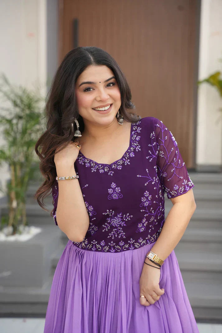 FAUX BLOOMING BEADS EMBROIDERED GOWNPFAB178)