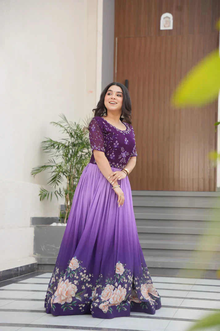 FAUX BLOOMING BEADS EMBROIDERED GOWNPFAB178)