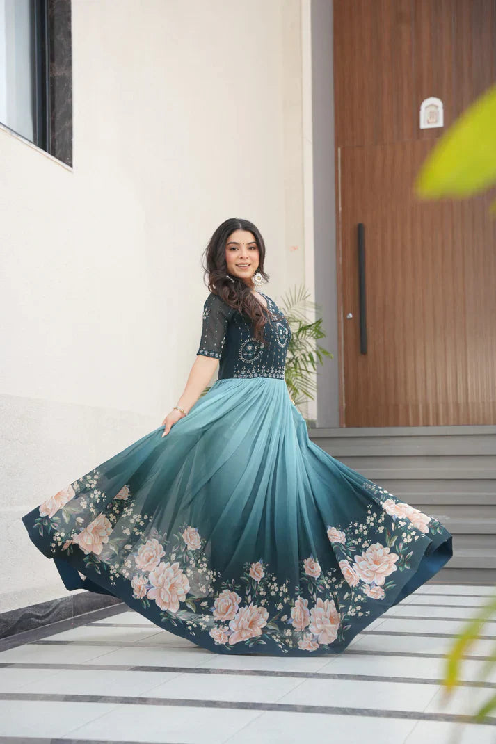 FAUX BLOOMING BEADS EMBROIDERED GOWNPFAB178) (01)