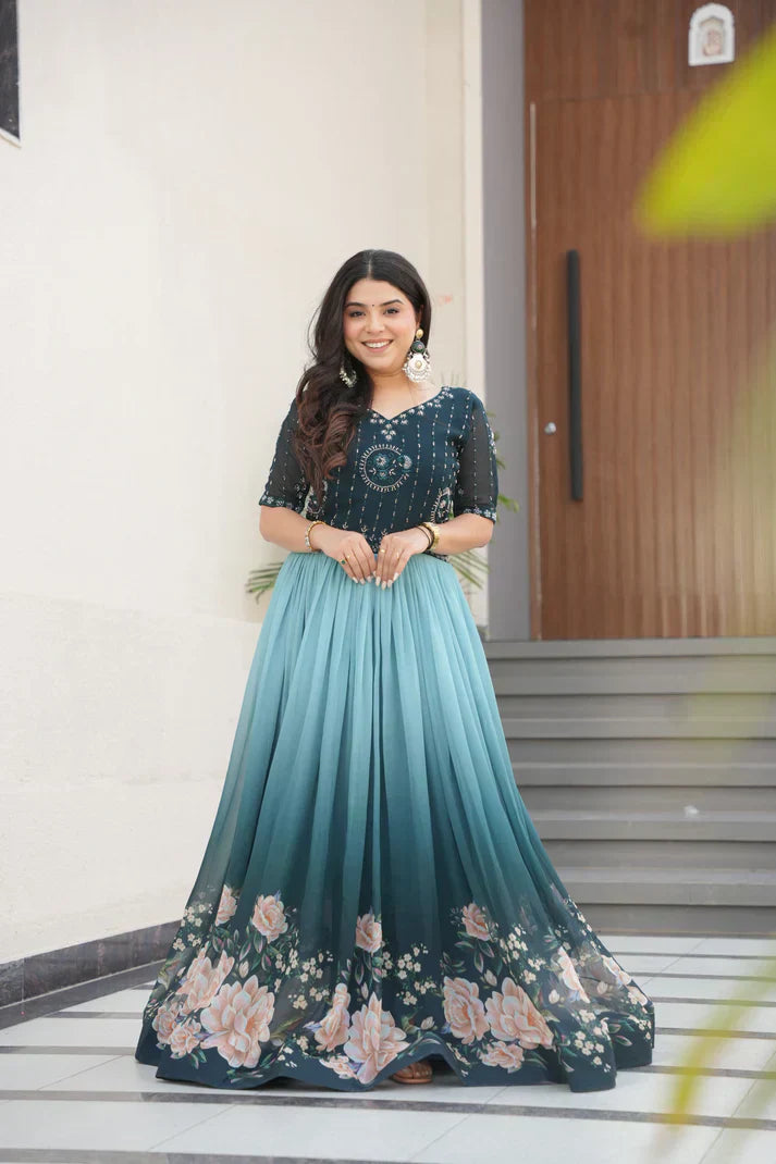 FAUX BLOOMING BEADS EMBROIDERED GOWNPFAB178) (01)