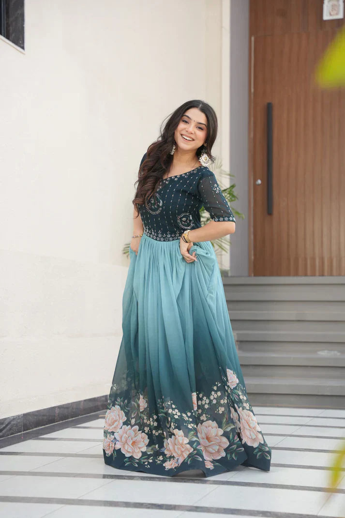 FAUX BLOOMING BEADS EMBROIDERED GOWNPFAB178) (01)