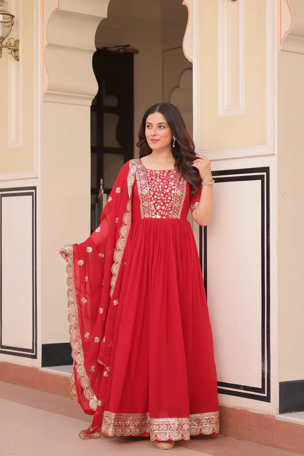 FESTIVE SPECIAL FAUX BLOOMING EMBROIDERED GOWN WITH DUPATTAPFAB1