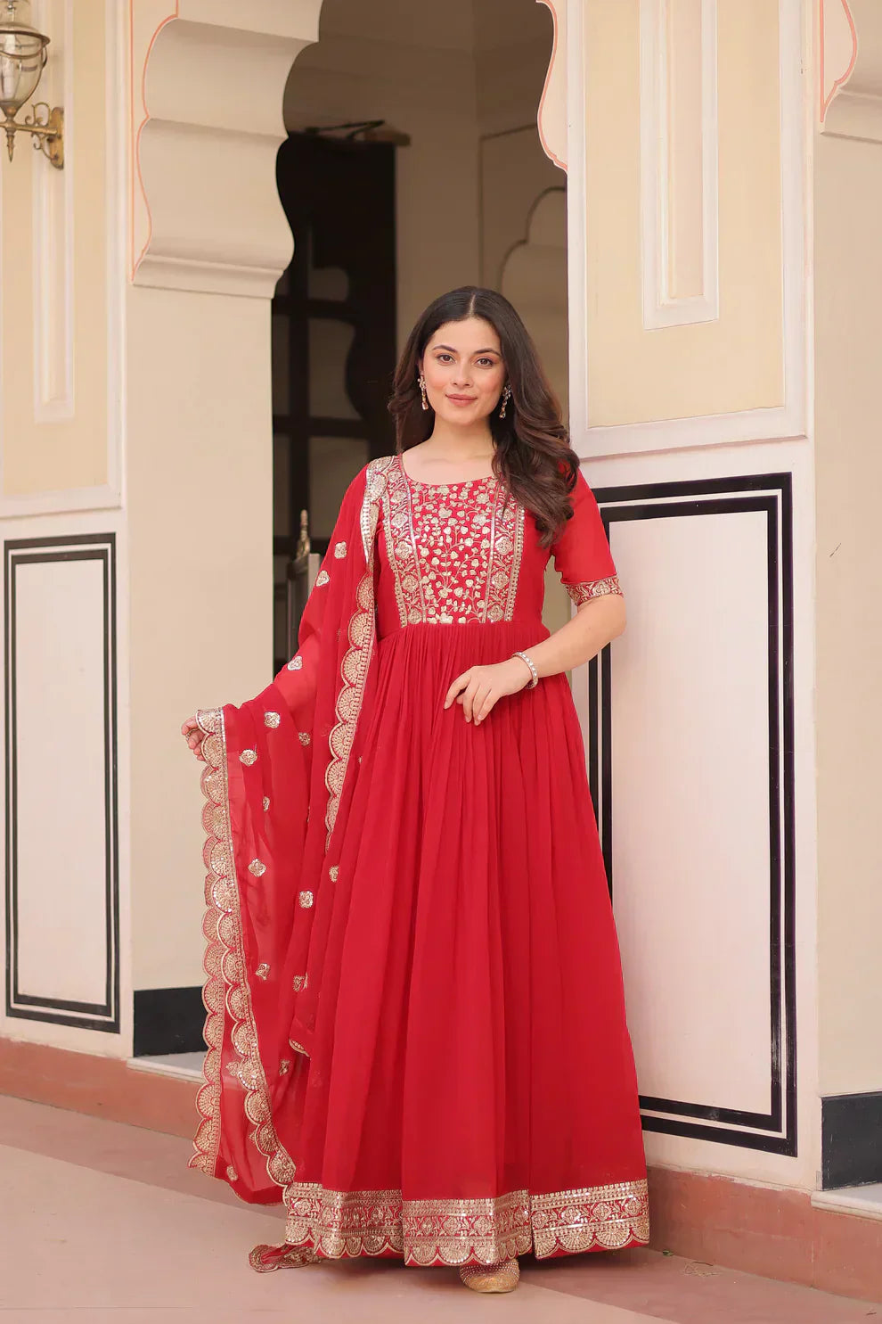 FESTIVE SPECIAL FAUX BLOOMING EMBROIDERED GOWN WITH DUPATTAPFAB1