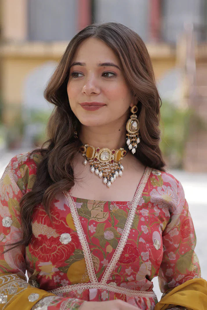 RUSSIAN SILK EMBROIDERED GOWN WITH DUPATTAPFAB192)