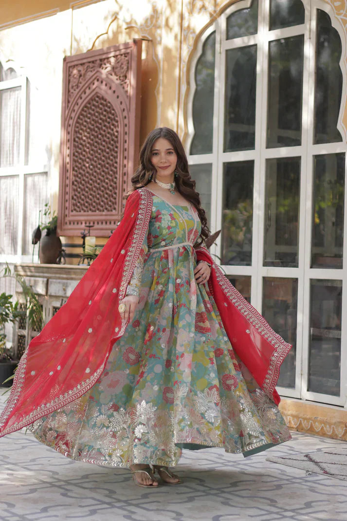RUSSIAN SILK EMBROIDERED GOWN WITH DUPATTAPFAB192) (01)