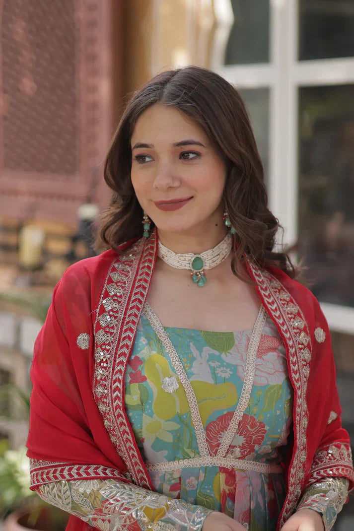 RUSSIAN SILK EMBROIDERED GOWN WITH DUPATTAPFAB192) (01)