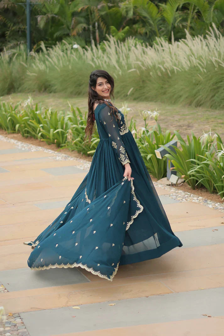 FESTIVAL SPECIAL FAUX BLOOMING SEQUINS EMBROIDERED GOWN WITH DUPATTA PFAB121)