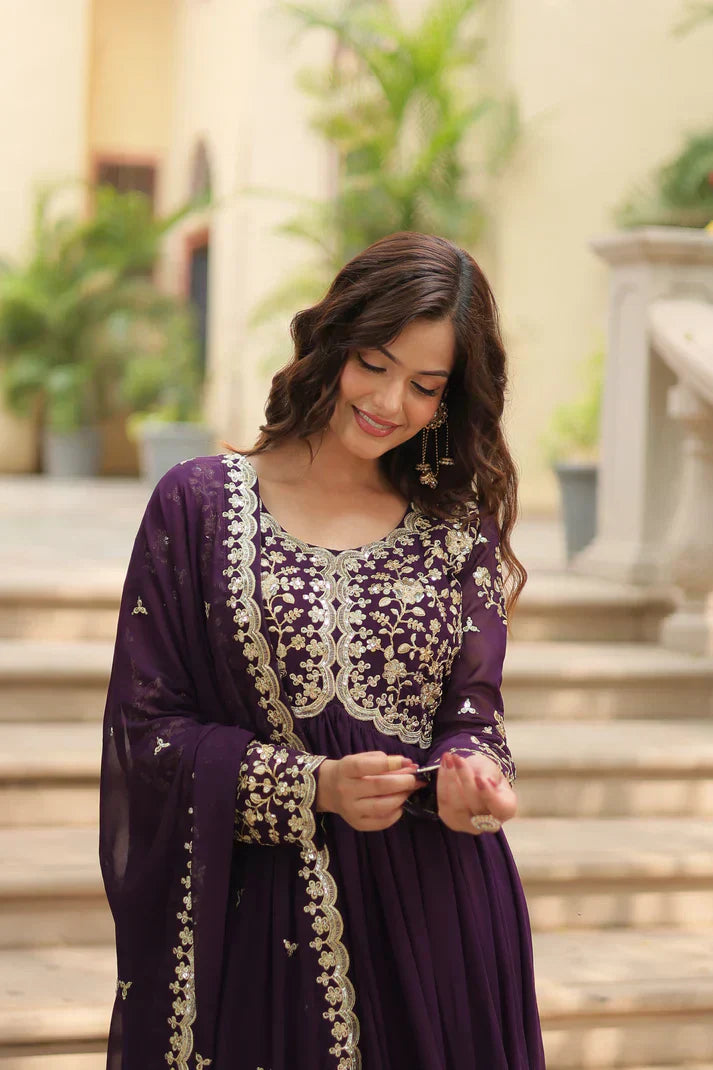 FESTIVAL SPECIAL SEQUINS EMBROIDERES GOWN WITH DUPATTAPFAB113) (01)