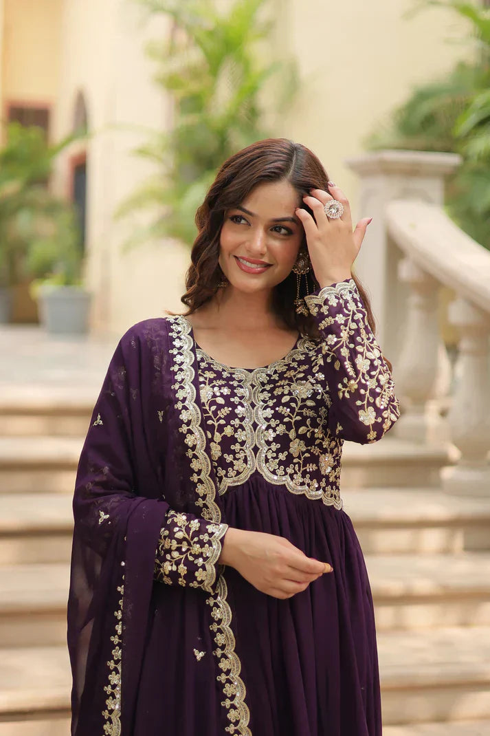 FESTIVAL SPECIAL SEQUINS EMBROIDERES GOWN WITH DUPATTAPFAB113) (01)