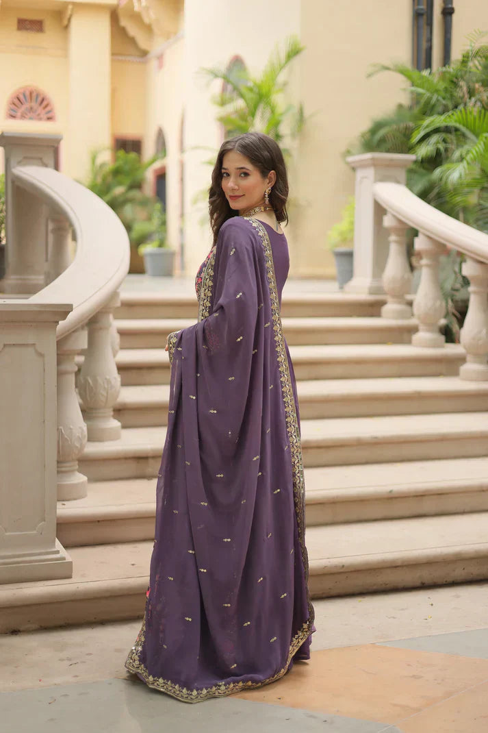 WEDDING SPECIAL FAUX GEORGETTE EMBROIDERED SHARARA WITH DUPATTAPFAB1126)(02)