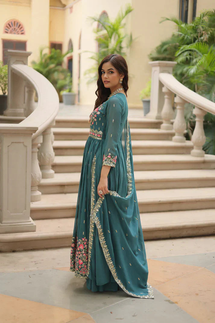 WEDDING SPECIAL FAUX GEORGETTE EMBROIDERED SHARARA WITH DUPATTAPFAB1126)