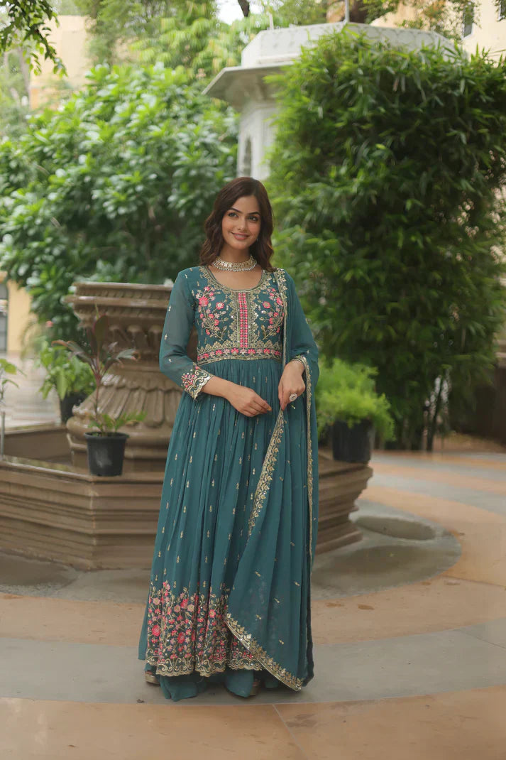 WEDDING SPECIAL FAUX GEORGETTE EMBROIDERED SHARARA WITH DUPATTAPFAB1126)