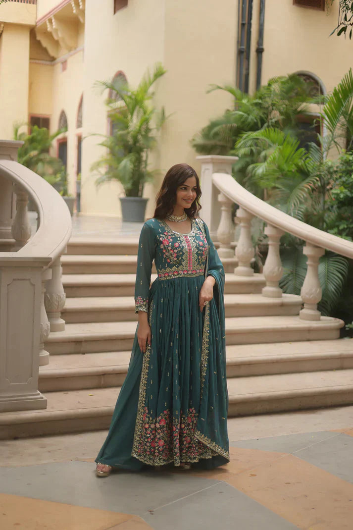 WEDDING SPECIAL FAUX GEORGETTE EMBROIDERED SHARARA WITH DUPATTAPFAB1126)