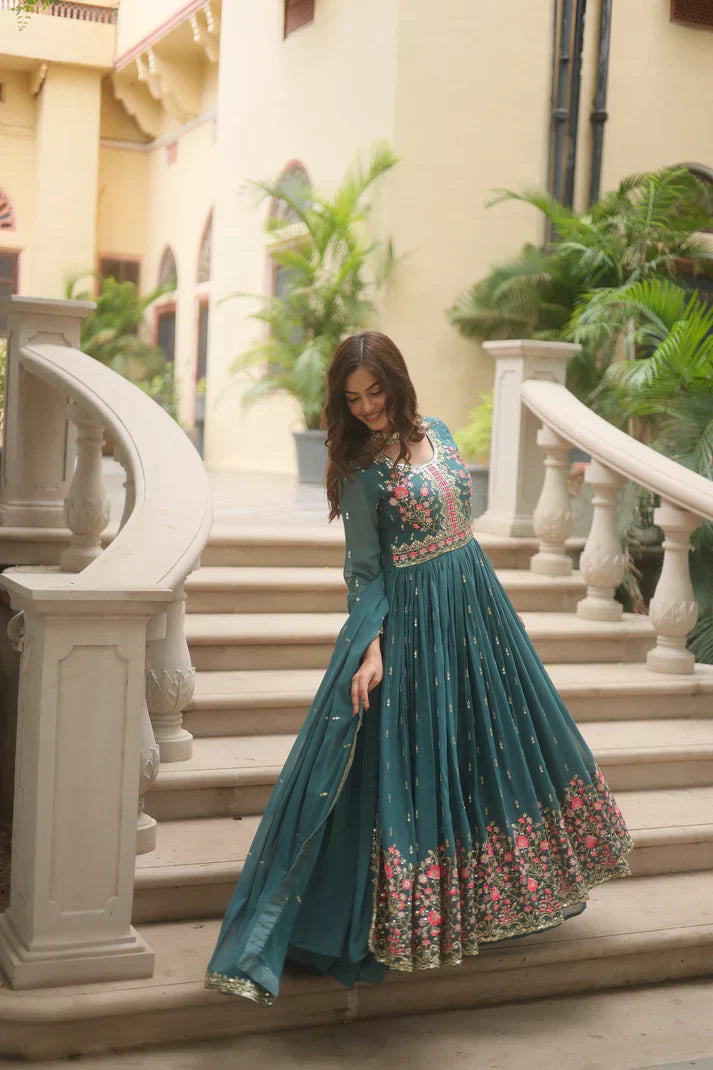 WEDDING SPECIAL FAUX GEORGETTE EMBROIDERED SHARARA WITH DUPATTAPFAB1126)