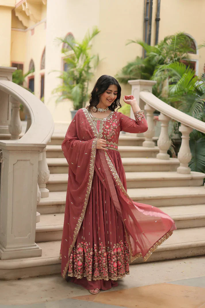 WEDDING SPECIAL FAUX GEORGETTE EMBROIDERED SHARARA WITH DUPATTAPFAB1126)(01)