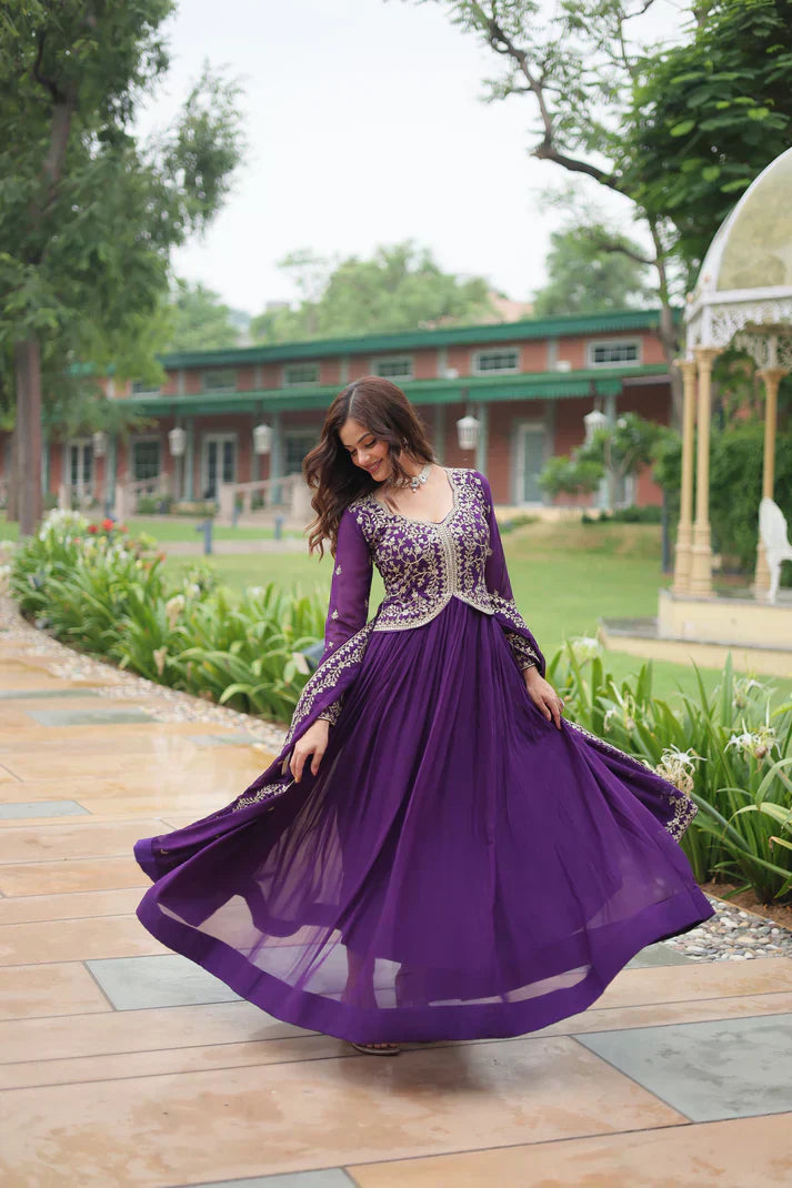 WEDDING SPECIAL FAUX BLOOMING SEQUINS EMBROIDERED GOWN WITH DUPATTAPFAB150)