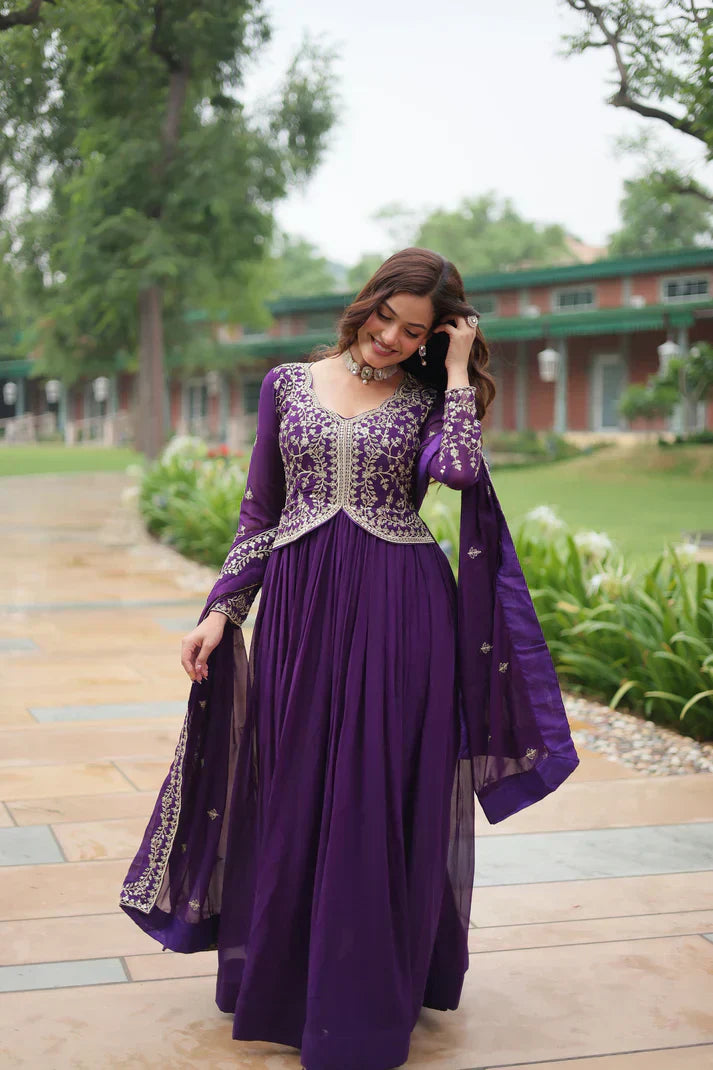 WEDDING SPECIAL FAUX BLOOMING SEQUINS EMBROIDERED GOWN WITH DUPATTAPFAB150)