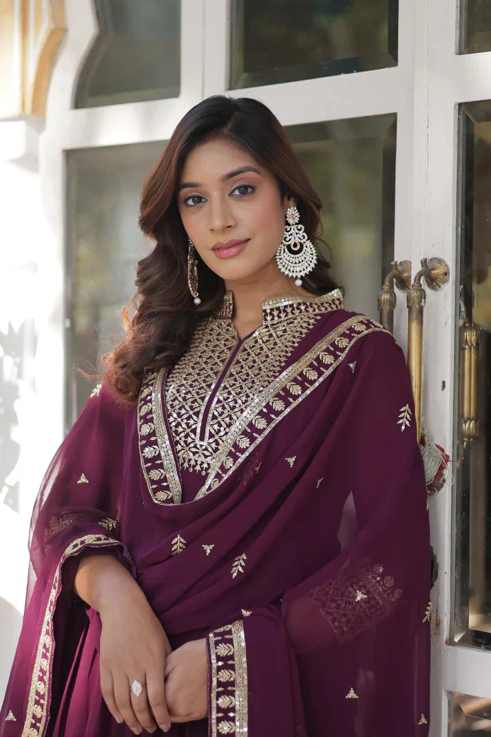 WEDDING SPECIAL BLOOMING GEORGETTE SEQUINS EMBROIDERED GOWN WITH DUPATTAPFAB151) (01)