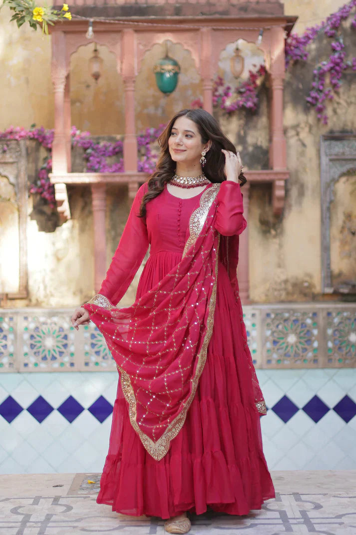 WEDDING SPECOAL STAR GEORGETTE GOWN WITH DUPATTAPFAB1123)