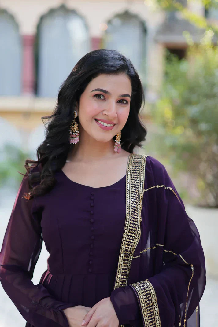 WEDDING SPECIAL FAUX BLOOMING GEORGETTE SEQUINS EMBROIDERD GOWN WITH DUPATTAPFAB1119)