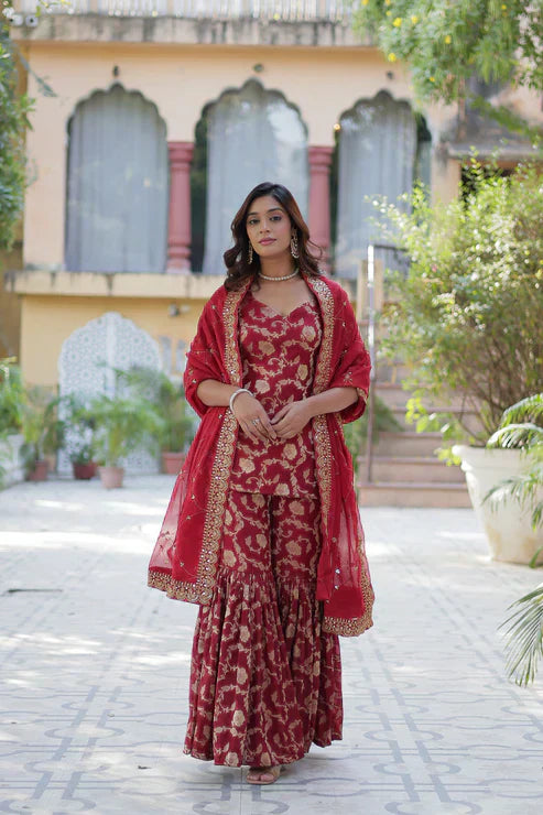 WEDDING SPECIAL VISCOSE GEORGETTE JACQUARD GHARARA SET WITH DUPATTAPFAB1120)