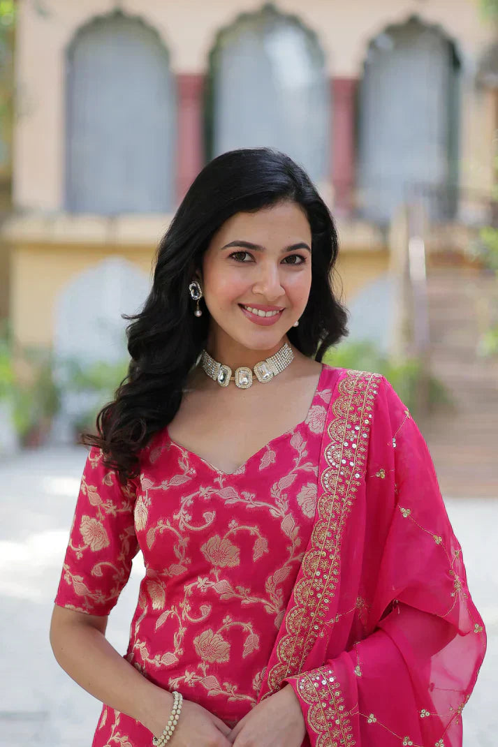 WEDDING SPECIAL VISCOSE GEORGETTE JACQUARD GHARARA SET WITH DUPATTAPFAB1120) (01)