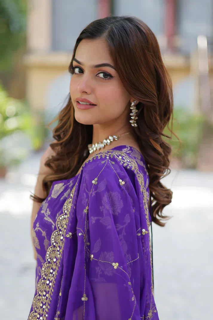 WEDDING SPECIAL VISCOSE GEORGETTE JACQUARD GHARARA SET WITH DUPATTAPFAB1120) (02)