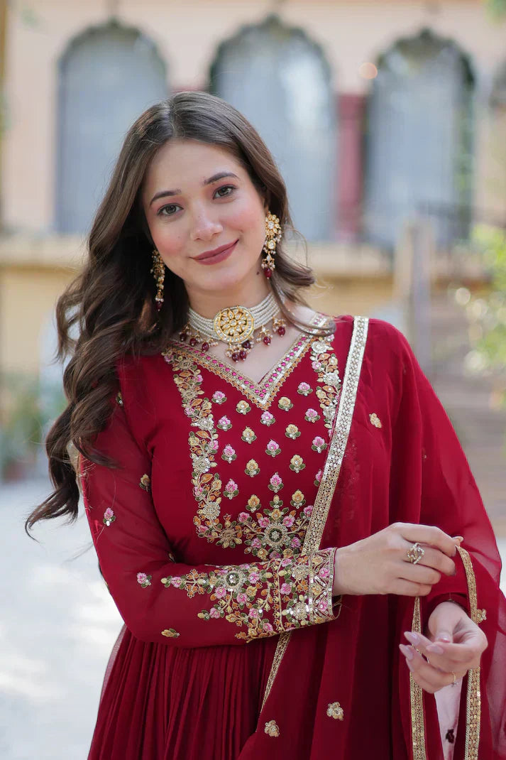 WEDDING SPECIAL BLOOMING GEORGETTE RICH SEQUANCE EMBROIDERED GOWN WITH DUPATTAPFAB1