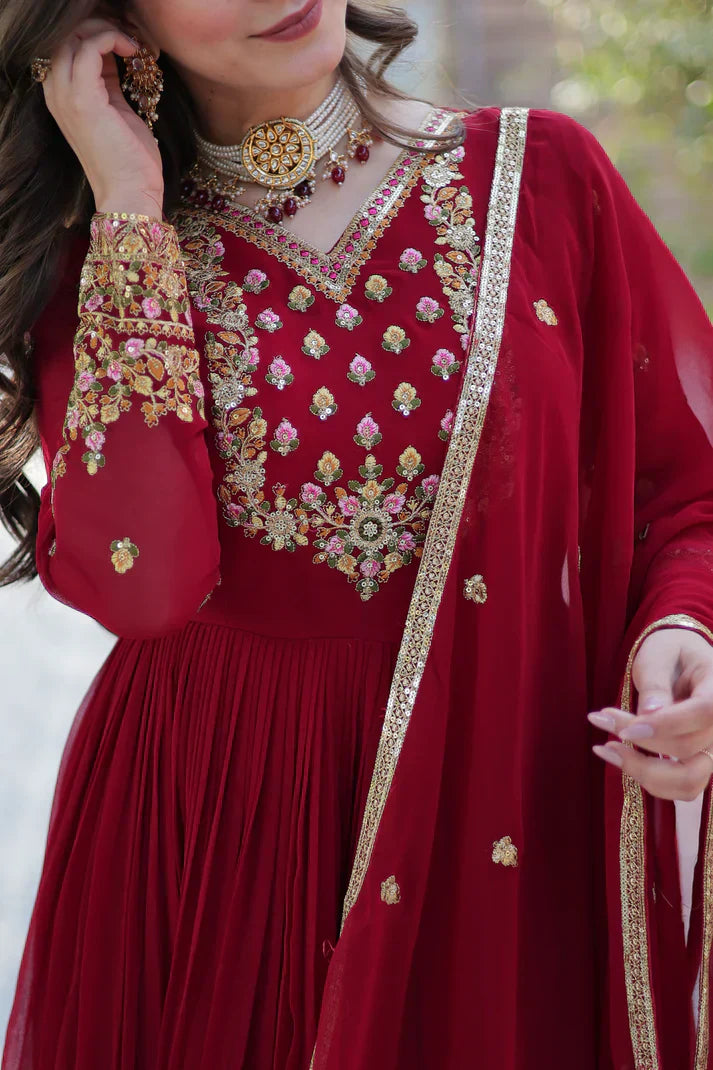 WEDDING SPECIAL BLOOMING GEORGETTE RICH SEQUANCE EMBROIDERED GOWN WITH DUPATTAPFAB1