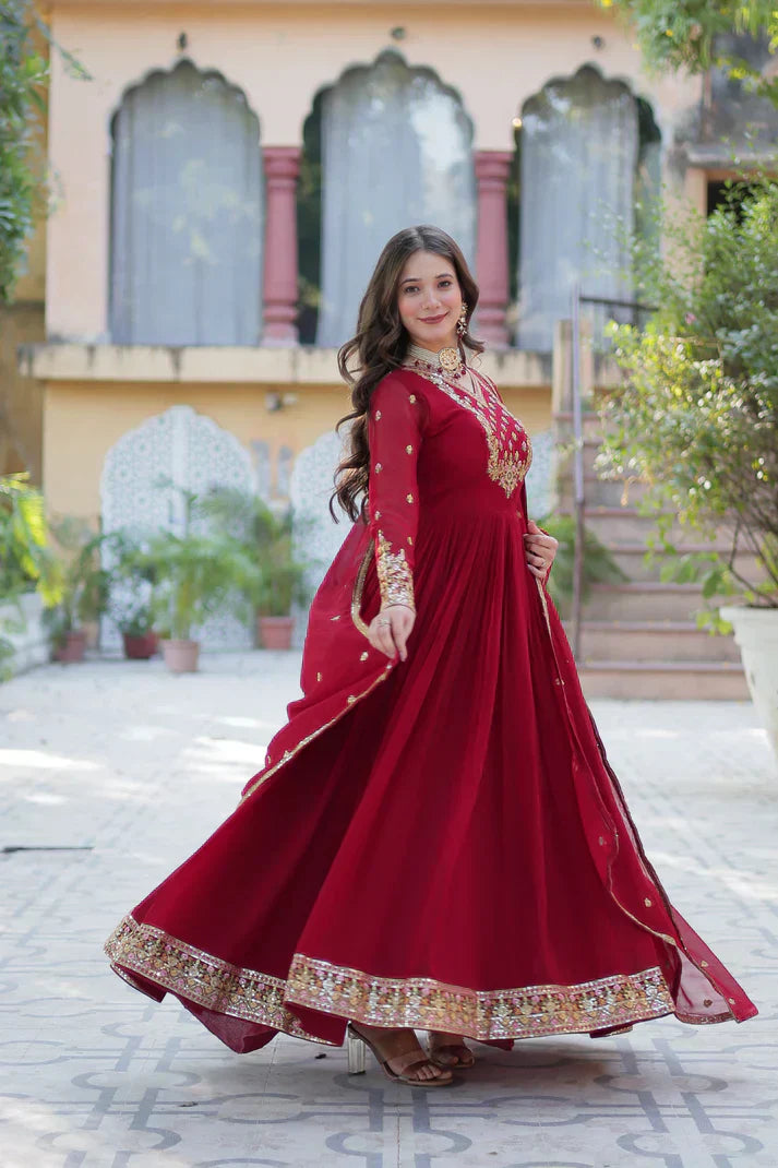 WEDDING SPECIAL BLOOMING GEORGETTE RICH SEQUANCE EMBROIDERED GOWN WITH DUPATTAPFAB1