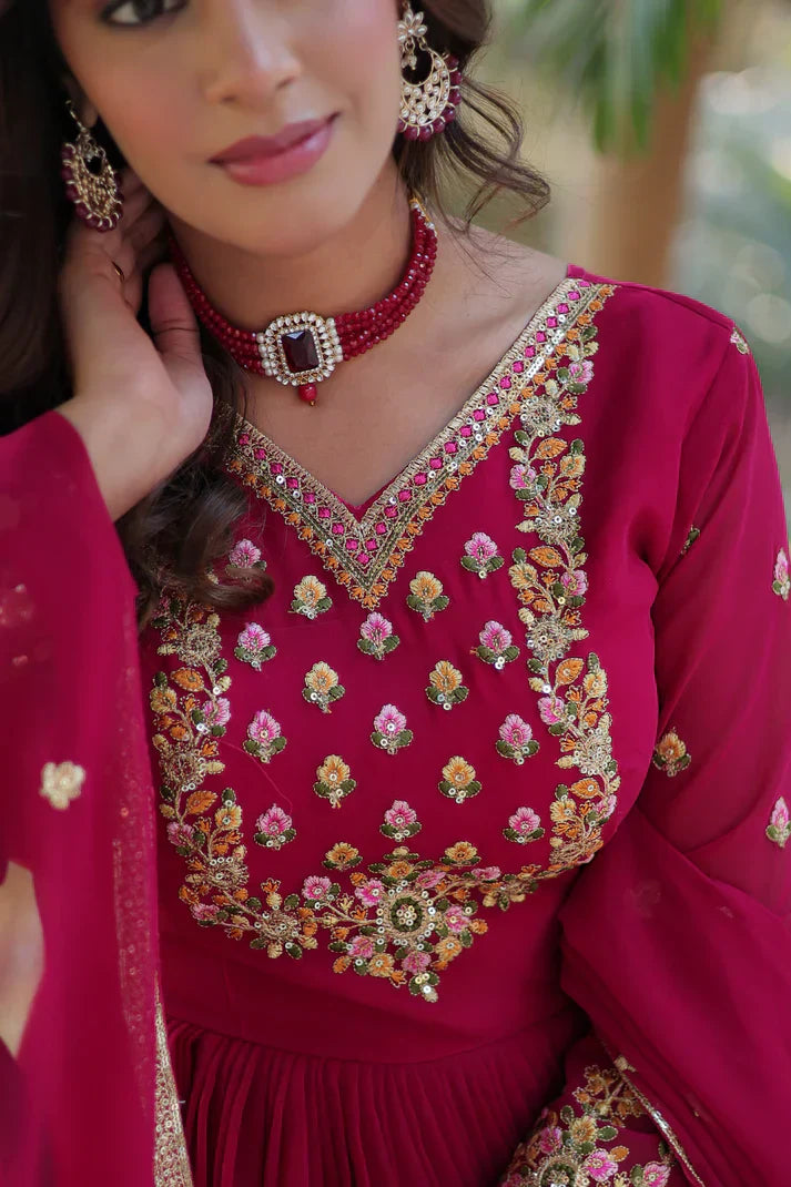 WEDDING SPECIAL BLOOMING GEORGETTE RICH SEQUANCE EMBROIDERED GOWN WITH DUPATTAPFAB1 (01)