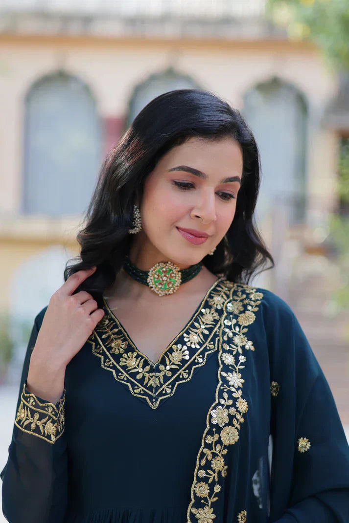 WEDDING SPECIAL FAUX BLOOMING GEORGETTE EMBROIDERED GOWN WITH DUPATTAPFAB1112)