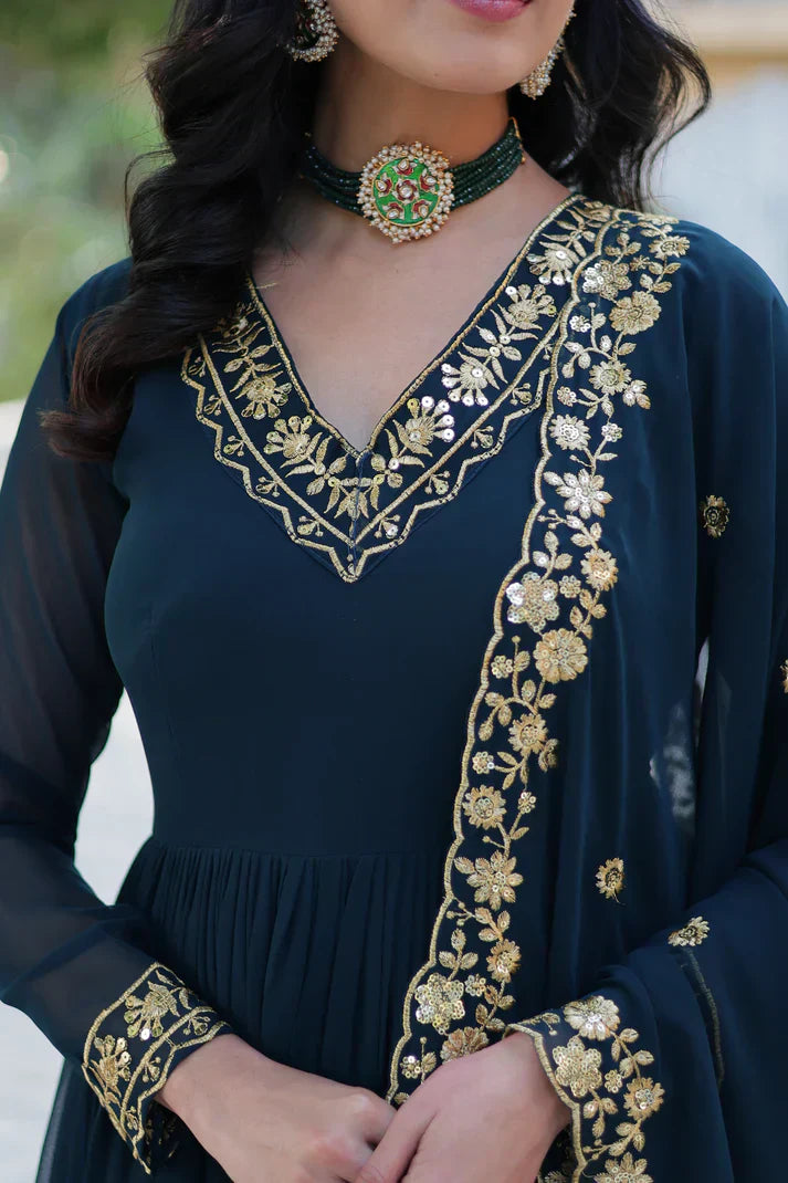 WEDDING SPECIAL FAUX BLOOMING GEORGETTE EMBROIDERED GOWN WITH DUPATTAPFAB159)