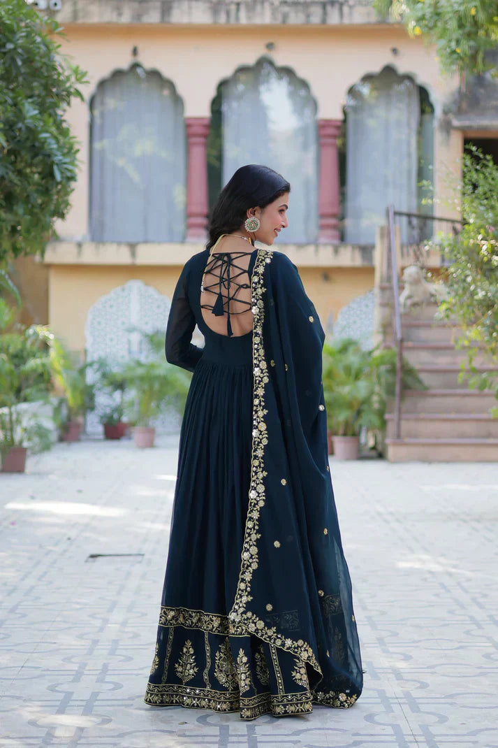 WEDDING SPECIAL FAUX BLOOMING GEORGETTE EMBROIDERED GOWN WITH DUPATTAPFAB159)