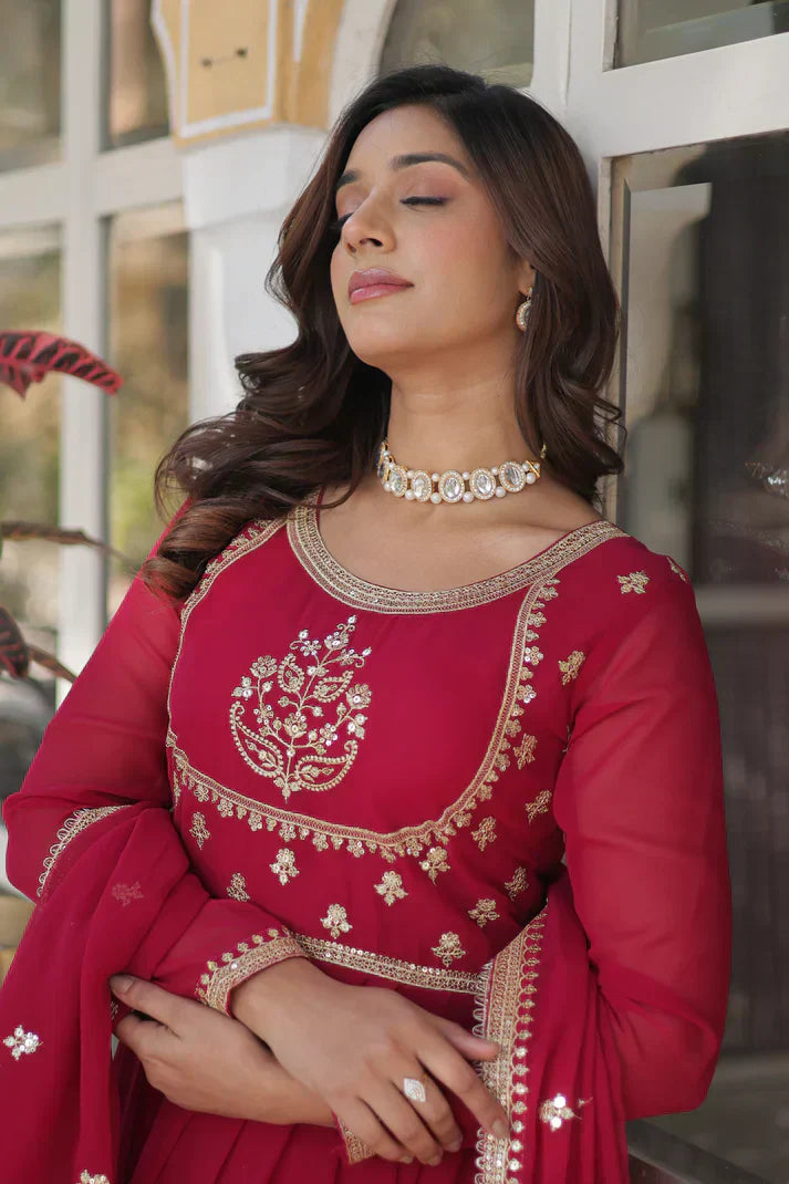 WEDDING SPECIAL GEORGETTE RICH SEQUINS EMBROIDERED GOWN WITH DUPATTAPFAB1108)