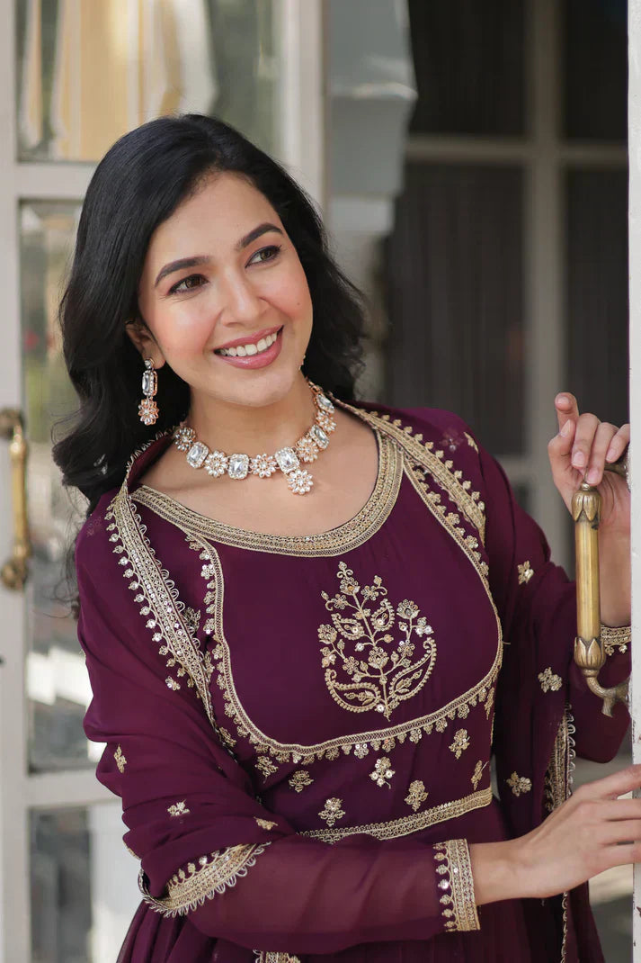 WEDDING SPECIAL GEORGETTE RICH SEQUINS EMBROIDERED GOWN WITH DUPATTAPFAB1108) (01)