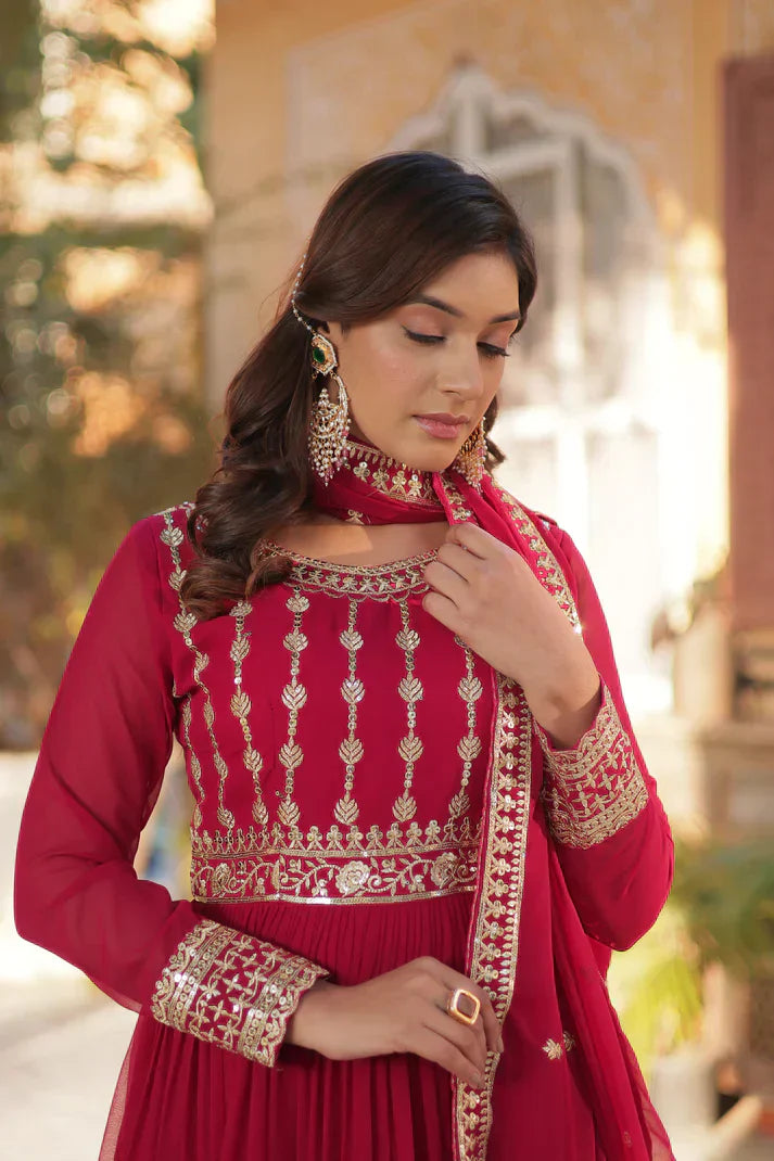 WEDDING SPECIAL GEORGETTE SEQUENCE EMBROIDERED GOWN WITH DUPATTA PFAB1107) (01)