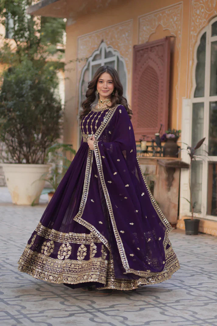 WEDDING SPECIAL GEORGETTE SEQUENCE EMBROIDERED GOWN WITH DUPATTA PFAB1107) (02)