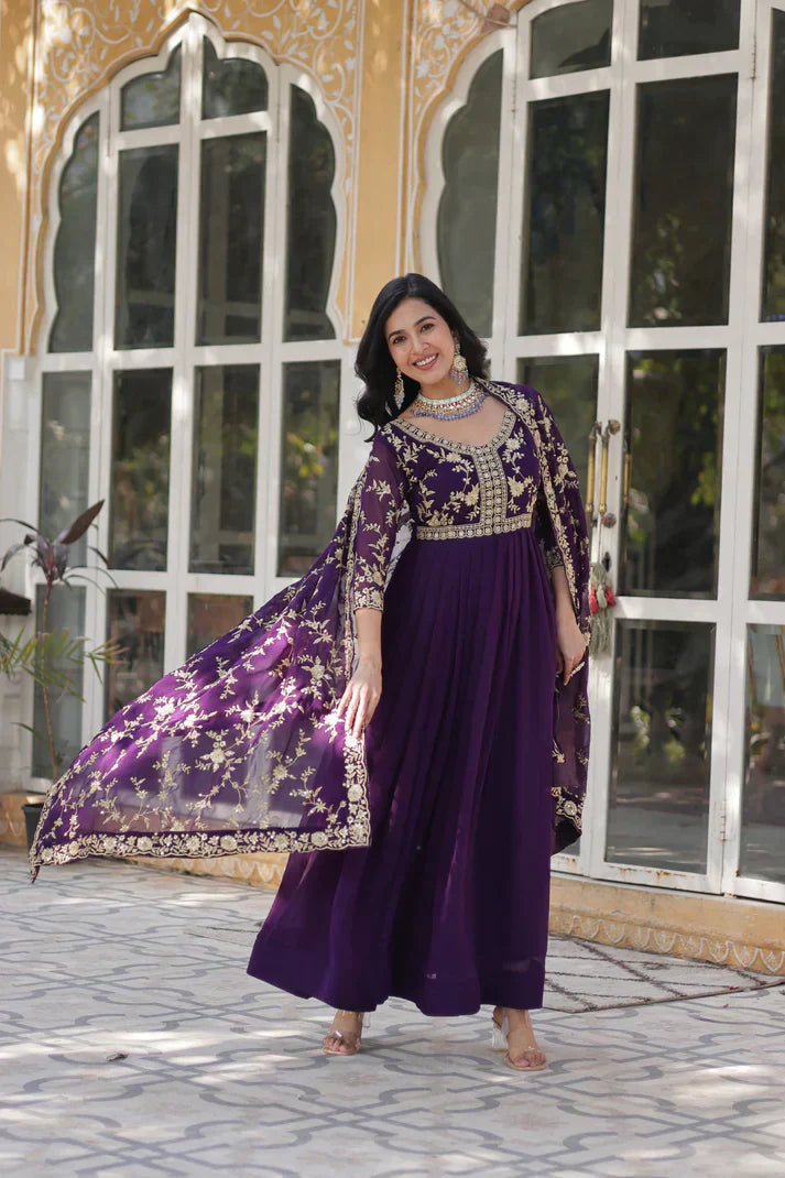 FAUX BLOOMING WITH SEQUANCE EMBROIDERED GOWN WITH DUPATTAPFAB186) (01)
