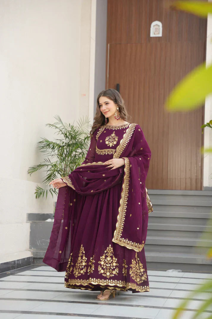 FAUX GEORGETTE SEQUANCE EMBROIDERED GOWN WITH DUPATTAPFAB191)