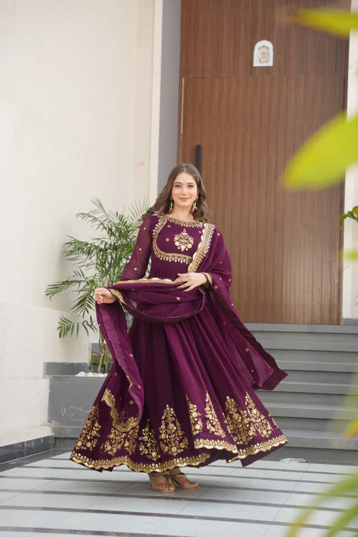 FAUX GEORGETTE SEQUANCE EMBROIDERED GOWN WITH DUPATTAPFAB191)