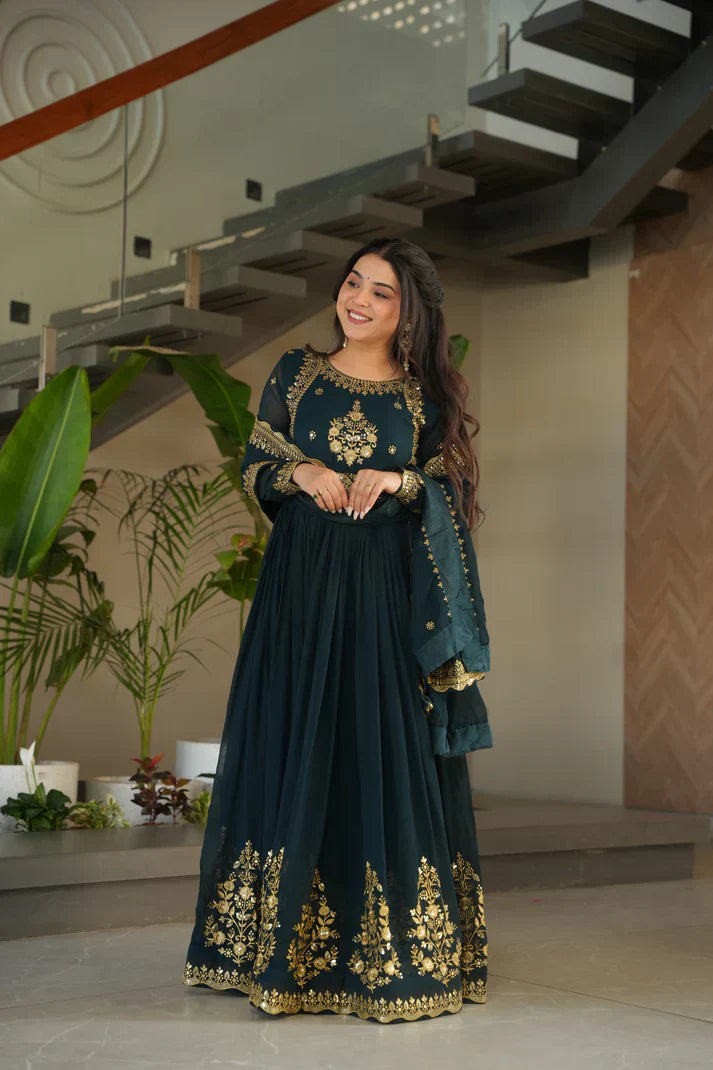 FAUX GEORGETTE SEQUANCE EMBROIDERED GOWN WITH DUPATTAPFAB191) (01)