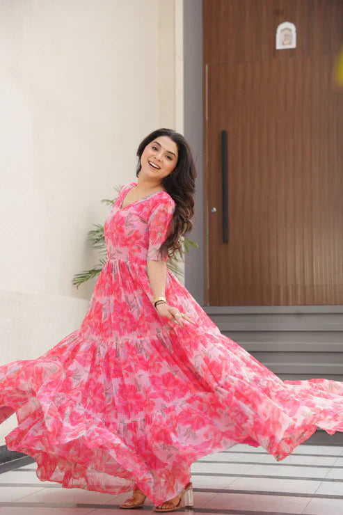 SUMMER SPECIAL GEORGETTE PRINTED GOWNPFAB193)